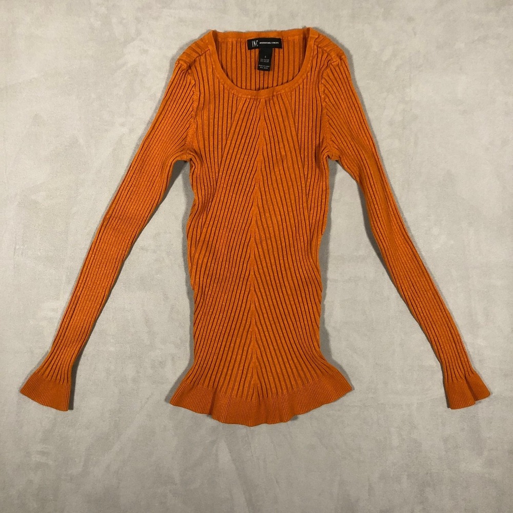 Vintage INC Ribbed Sweater Womens Small Orange Long Sleeve Y2K Stretch